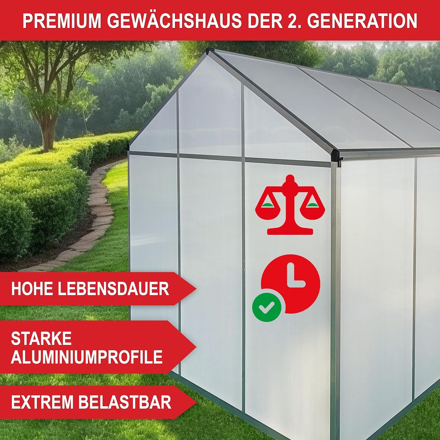 stabiles Aluminium Gewächshaus mit Dachfenster – Garten Frühbeet ideal für die Anzucht von Tomaten Blumen – vielseitig nutzbar als Treibhaus, Tomatengewächshaus Pflanzenhaus (L)