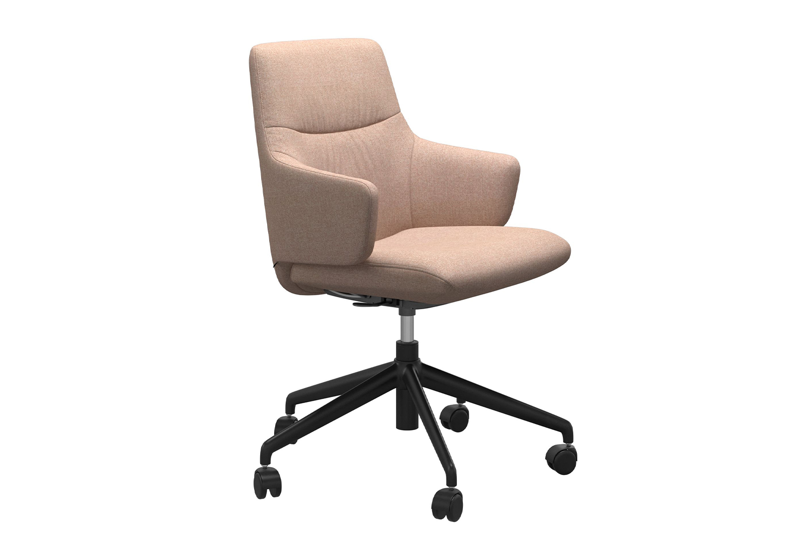 Mint kontorstol Lav stol i tekstil Clover Light Burgundy med arm og matt sort understell\n