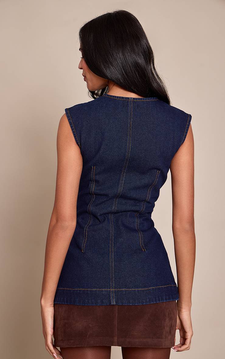Bleu Indigo Haut En Denim Sans Manches Long Pour Grande Taille