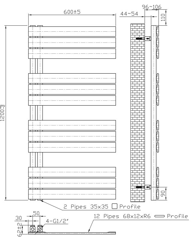 Sanigoods Vancouver handdoekradiator 60x120cm 681W wit