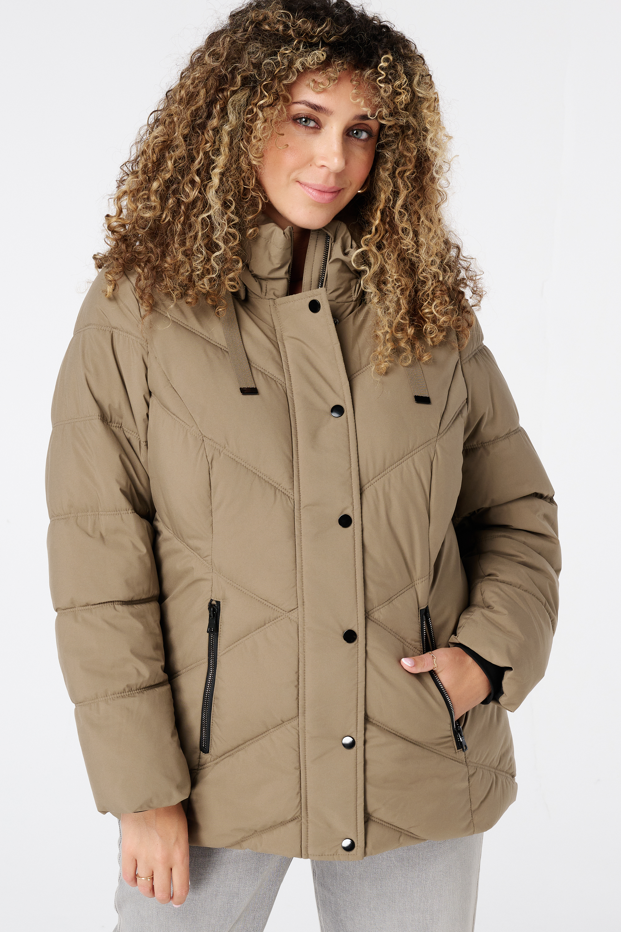 Gewatteerde jas met capuchon Taupe
