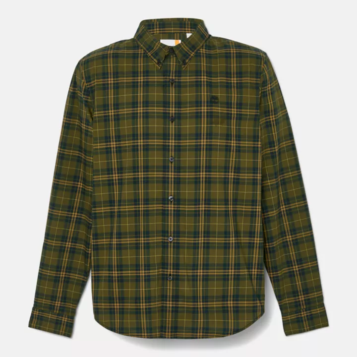 Camisa xadrez de popeline stretch para homem na cor verde.