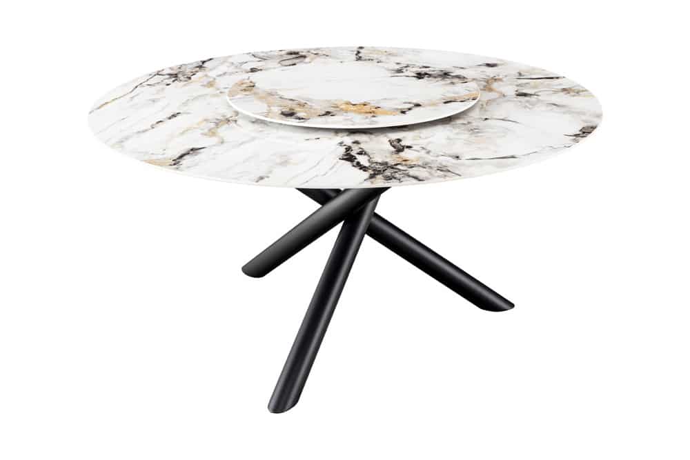 Runder Esstisch SPIN 150cm weiß grau gold 360° drehbare Servierplatte Aurora Oro Keramik
