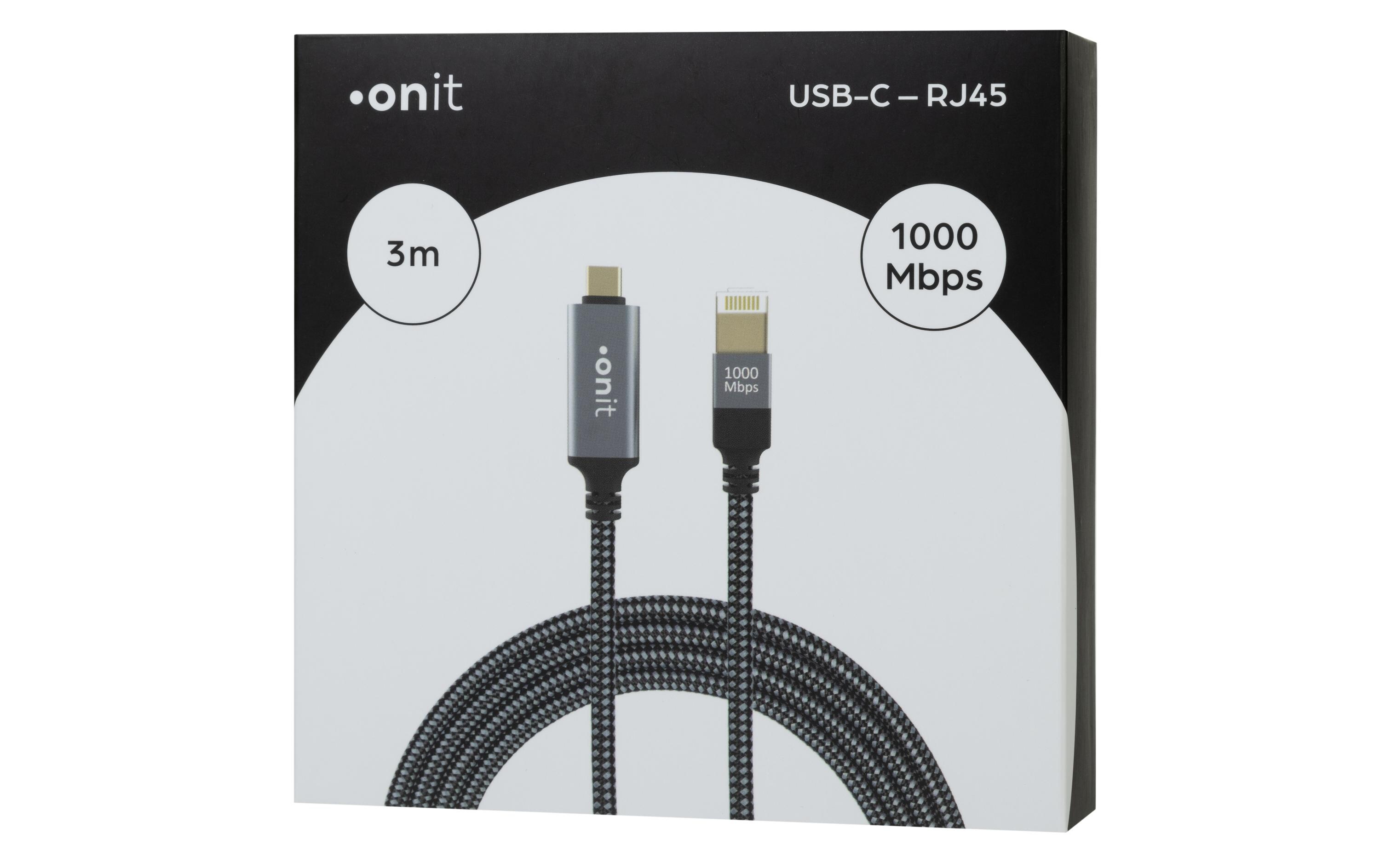 Adapterkabel USB-C – RJ45 Grau/Schwarz, 3 mLAN-Kabel für Mobilgeräte ohne RJ45-Anschluss