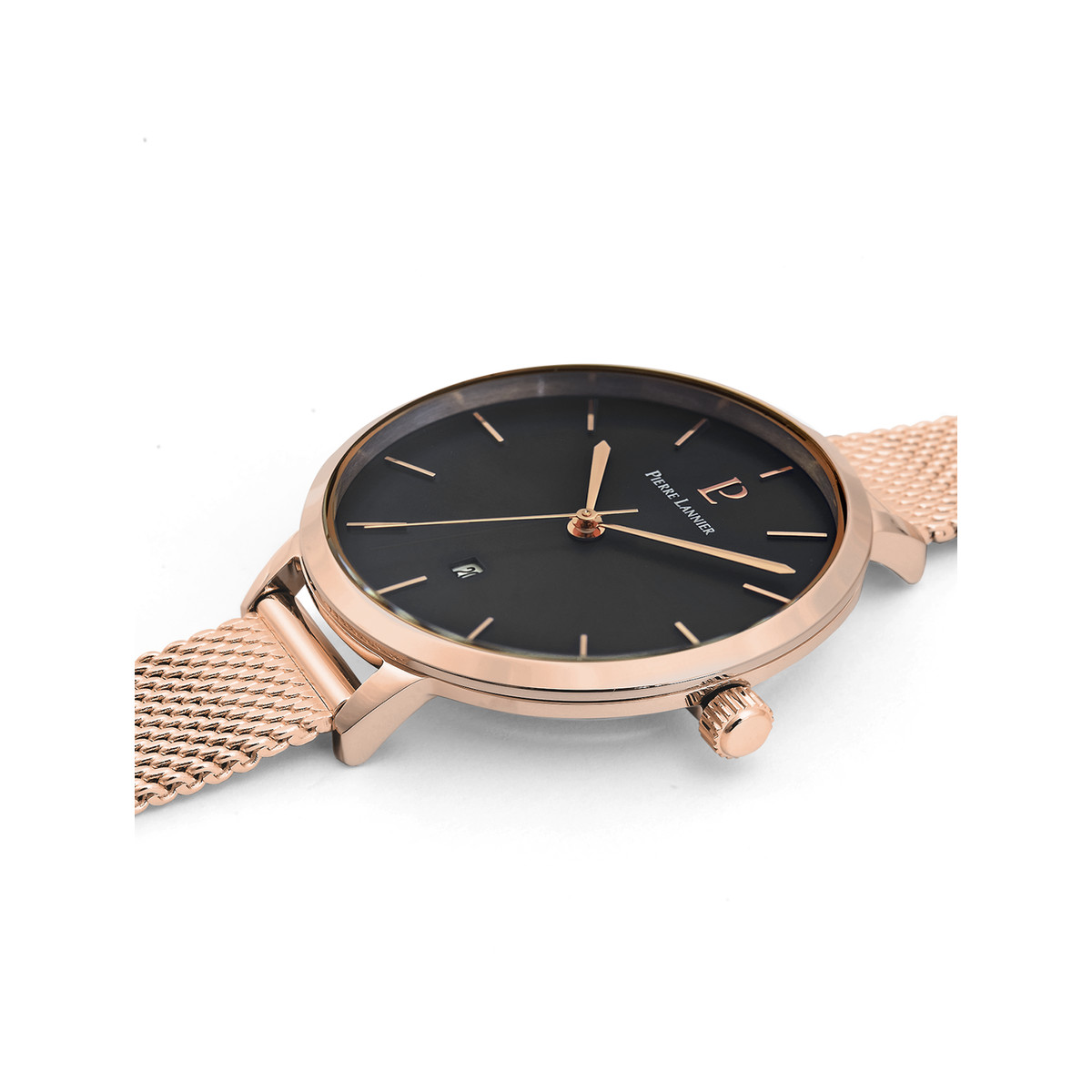 Montre Pierre Lannier femme acier doré rose bracelet maille milanaise