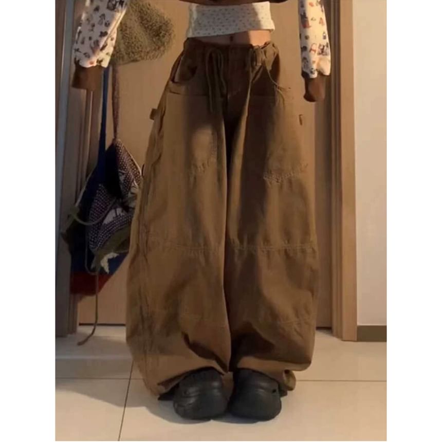 Litoya - Low Rise Washed Wide Leg Cargo Jeans