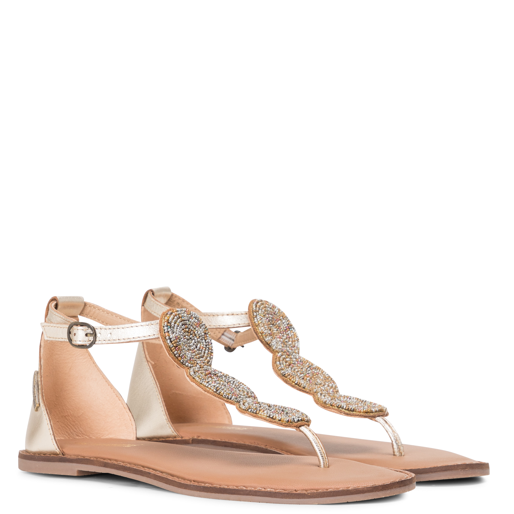 EUREKA - Nus pieds en cuir perlé | Marron