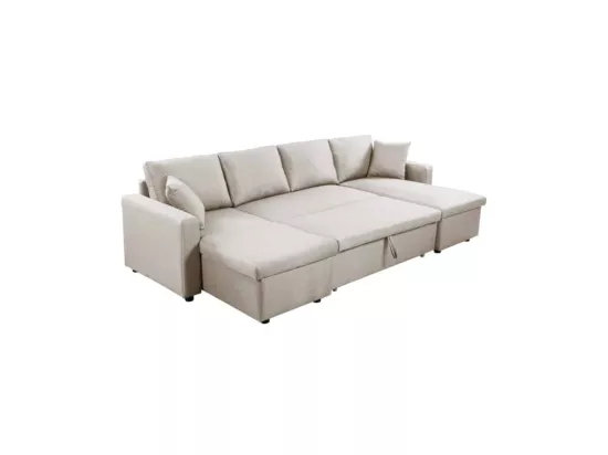Canapé Panoramique Convertible avec 2 Coffres en Tissu