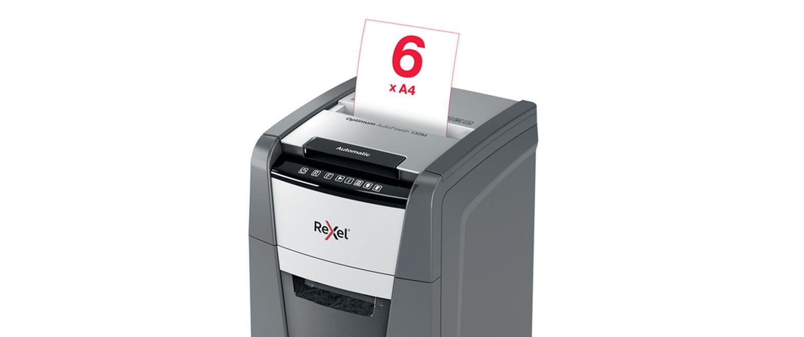 Aktenvernichter Rexel Optimum AutoFeed+ 130M, P-5<br>Automatischer Schredder (auto) für sichere Vernichtung vertraulicher Unterlagen (bis zu 130 Blatt)