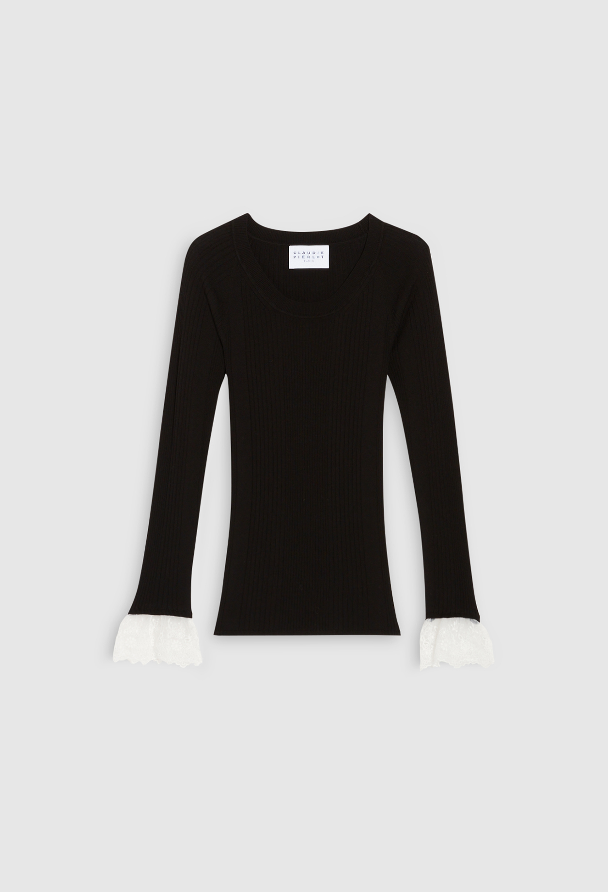 Pull noir maille detail dentelle