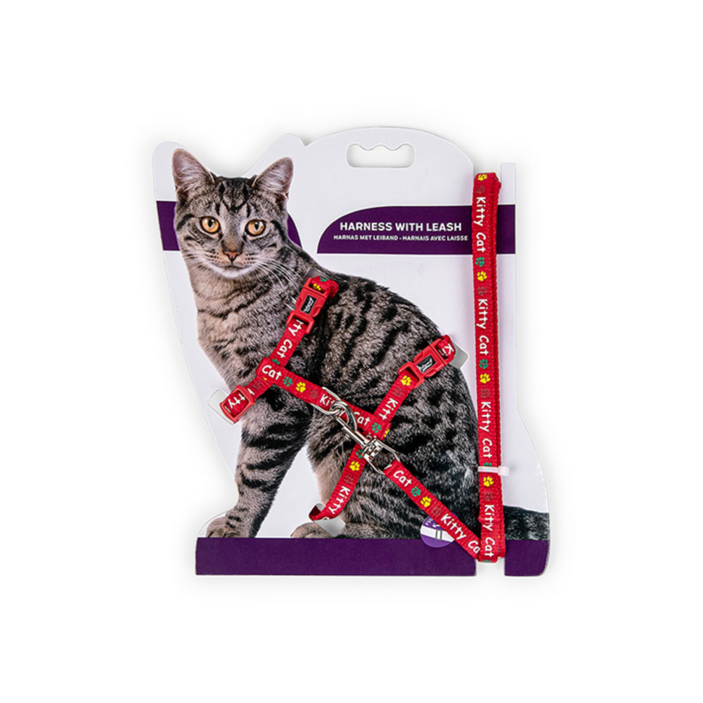 Harnais avec laisse 1.20m, kitty cat rouge, pour chaton.