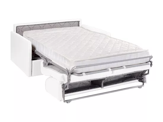 Canapé 3 places convertible express en simili blanc - Couchage à lattes larges 140 cm - Matelas 18 cm CALIFE