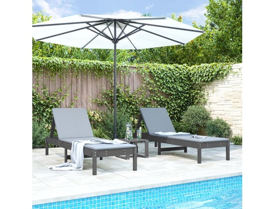 VIDAXL - Bain de soleil Chaises longues 2 pcs gris 199,5x60x74 cm bois massif de pin