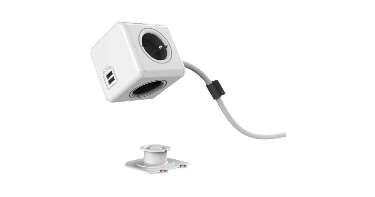 AllocacocPowerCube Extended, stekkerdoos met USB stekkerdoos  (Wit/grijs, België | Frankrijk)