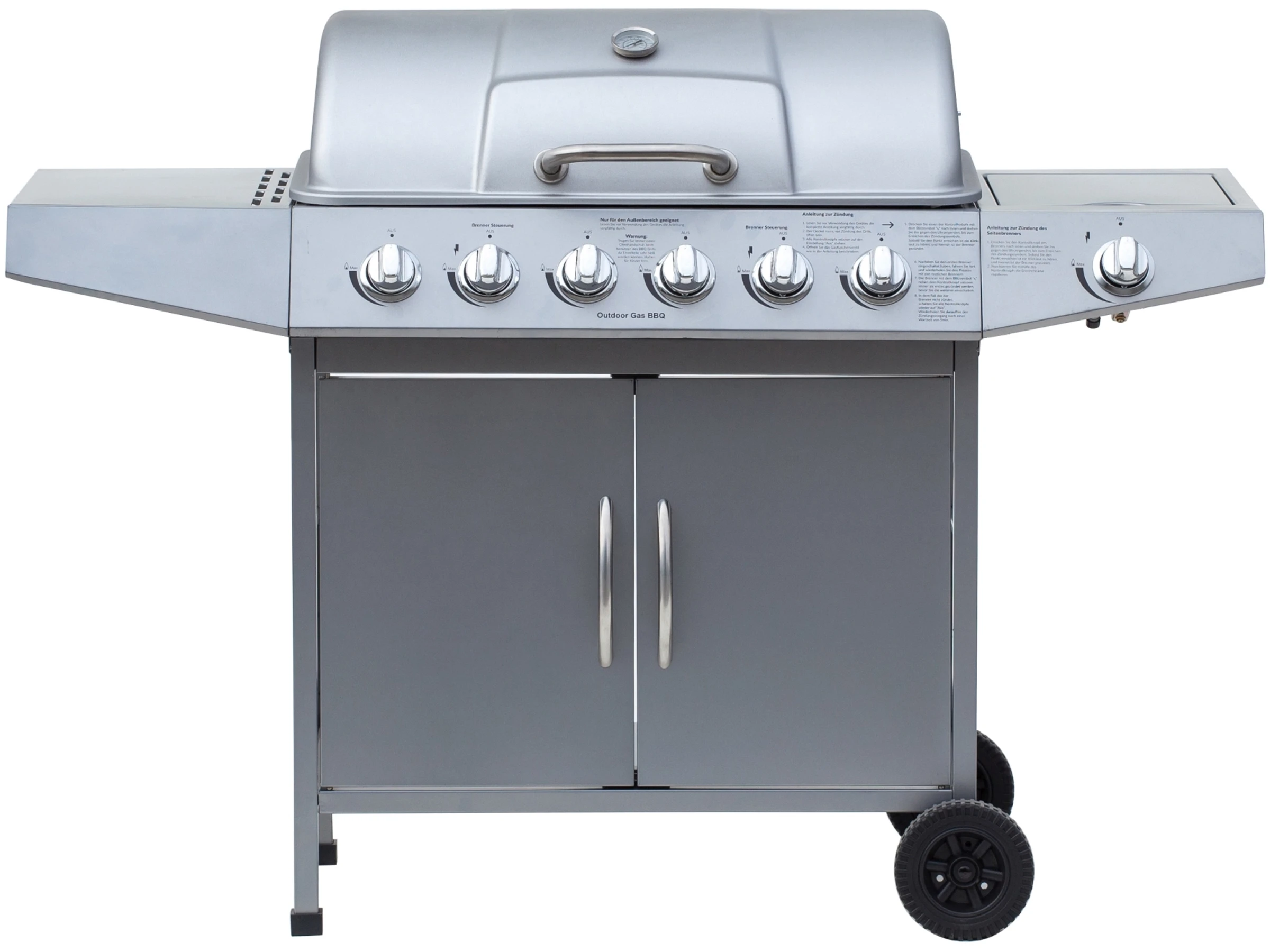 El Fuego Gasgrill Dayton 6-Brenner + Seitenbrenner Silber ca. 133 x 95 x 54 cm