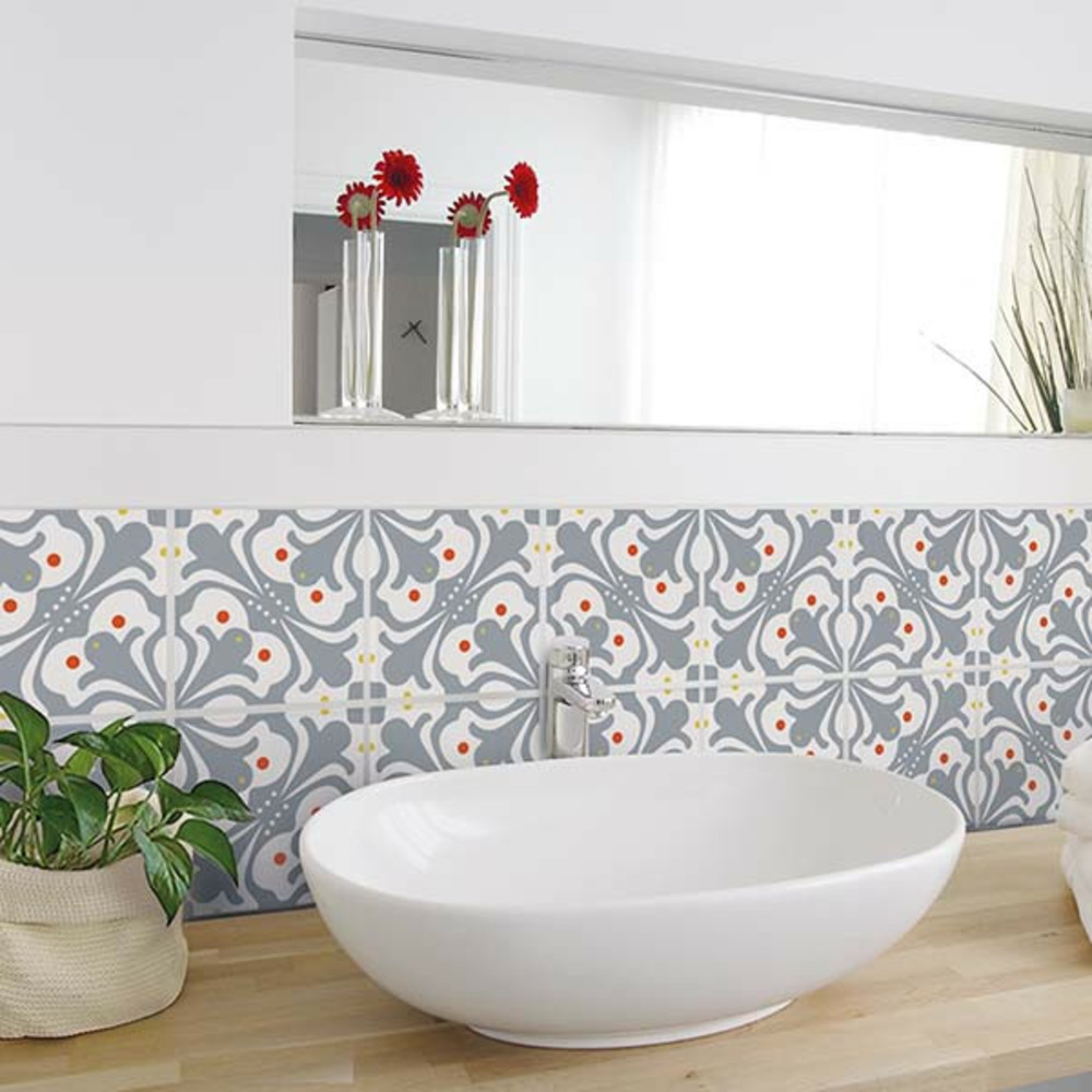 Stickers carrelage 15 x 15 cm - motif gris et blanc