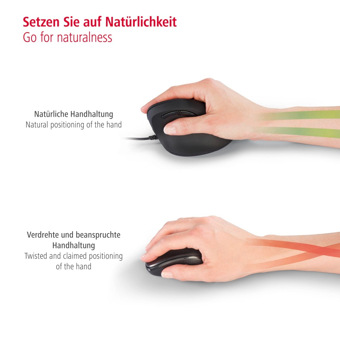 Hama ergonomische Maus »Ergonomische vertikale Maus für PC Laptop, mit Kabel, 1,8 m, Schwarz« USB | kabelgebunden Vorbeugung Tennisarm/Mausarm