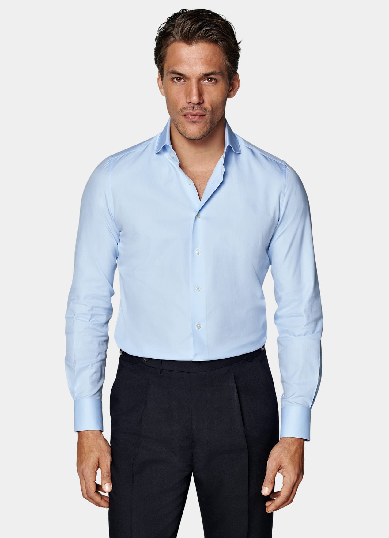 Chemise coupe très ajustée en twill bleu clair
