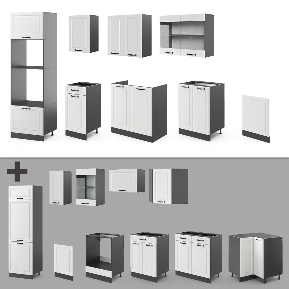 Vicco Küchenzeile Küchenblock Einbauküche R-Line 300 cm Landhaus Anthrazit MUS