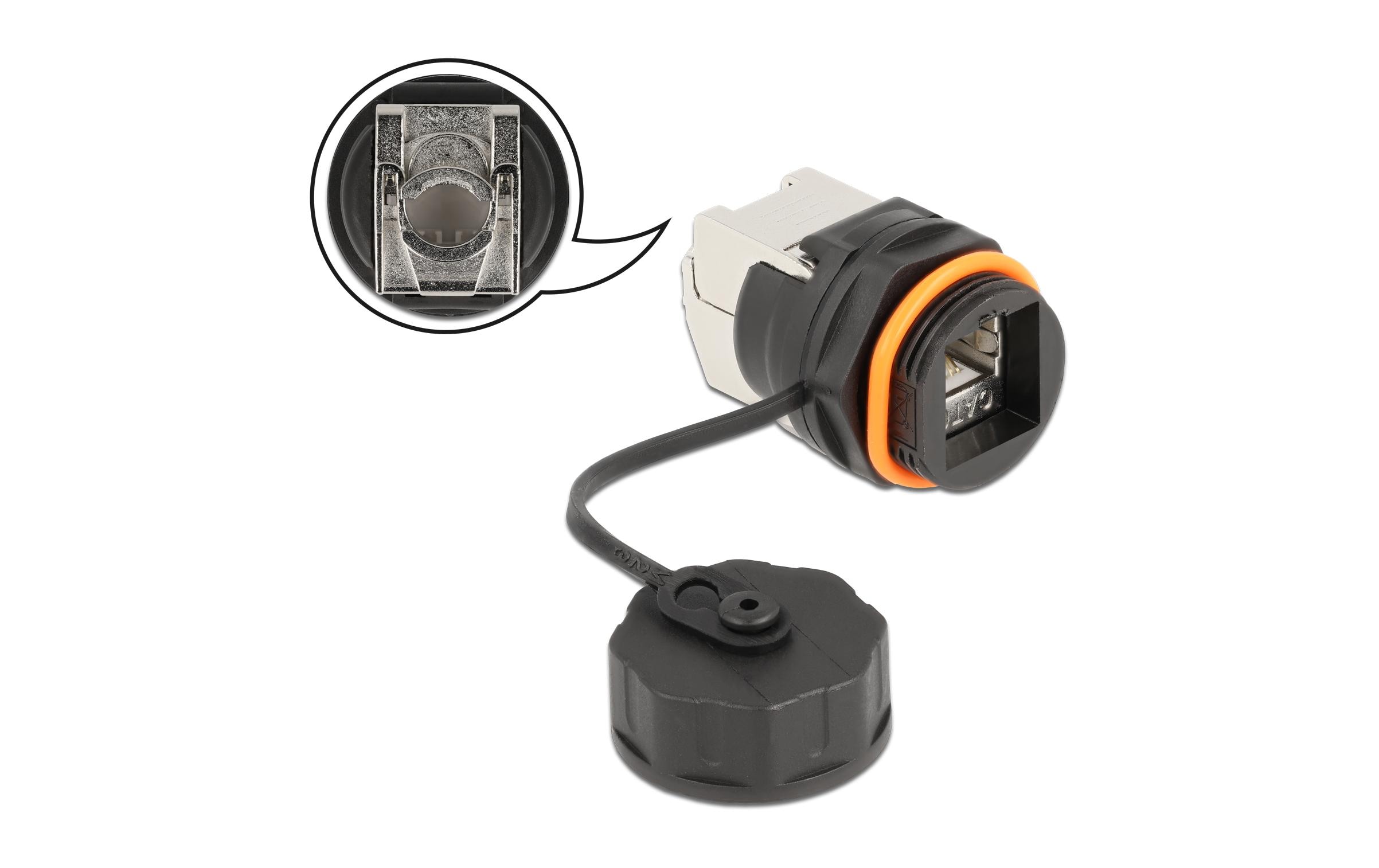 Kabelverbinder RJ45 Buchse zu Cat.6A LSA 1 Stück, RotDelock Kabelverbinder RJ45 Buchse zu Cat.6A LSA mit Verschlusskappe wasserfest