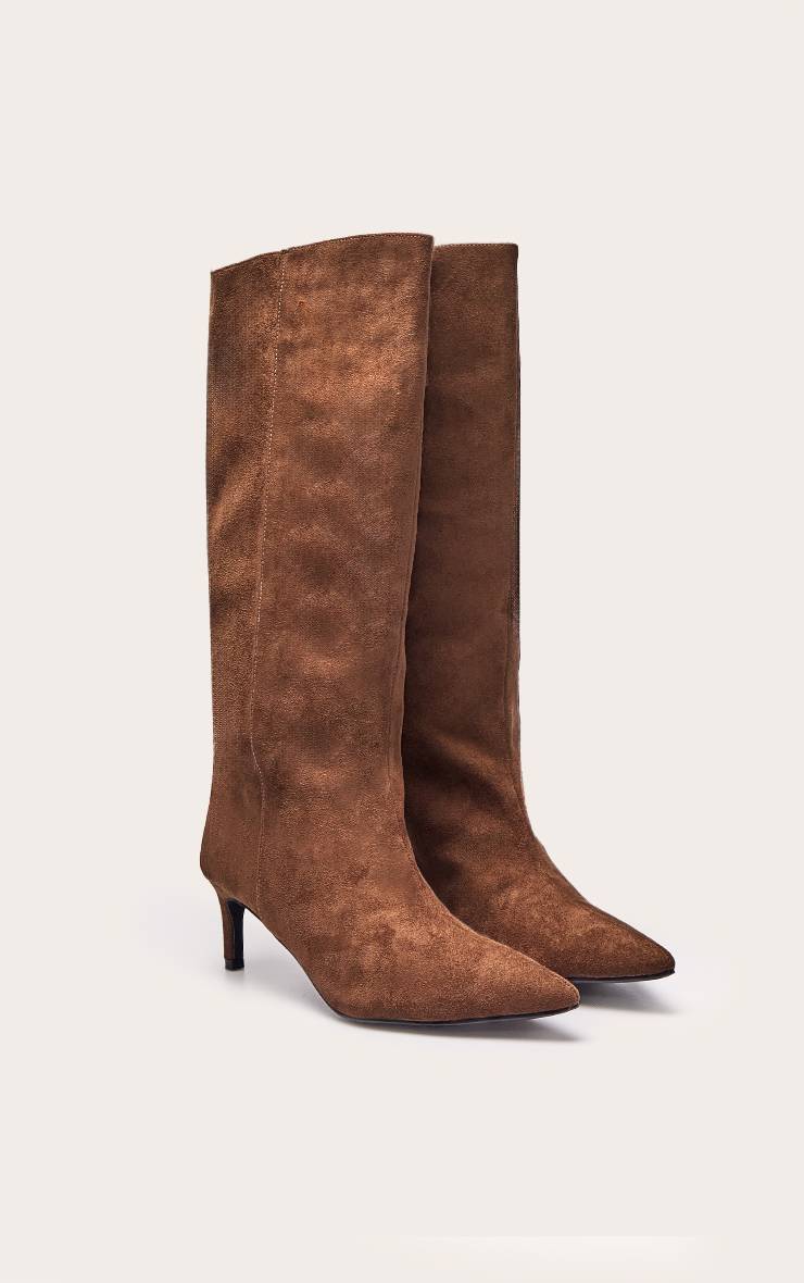 Marron Botte Haute À Talon Bobine En Synthétique