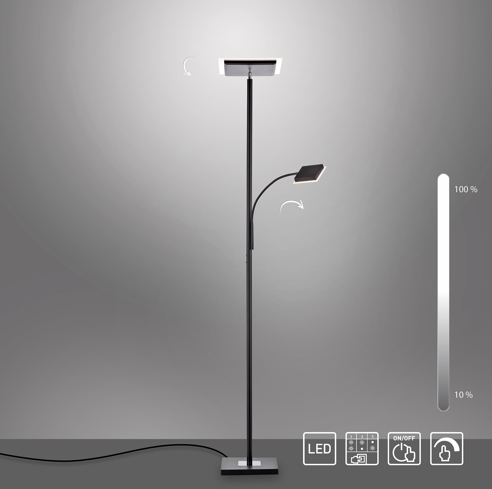 LED-Fluter - schwarz - dimmbar - 190 cm