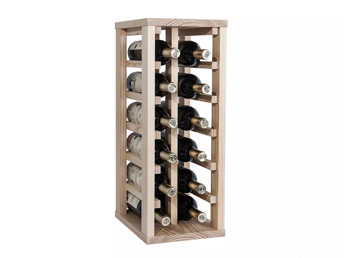 Porte-bouteilles avec étagère basse pour 12 bouteilles, brut de décoffrage.