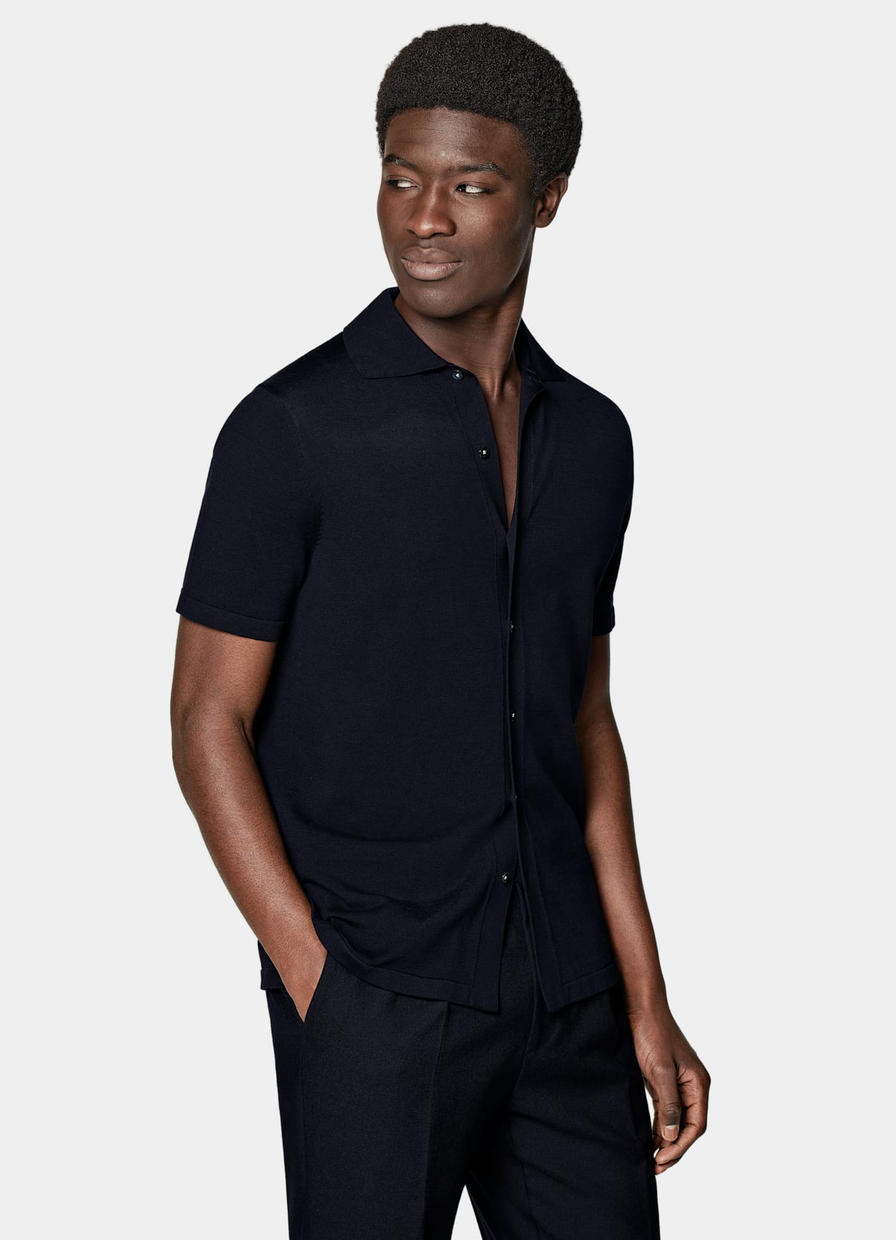 Cardigan type polo bleu marine
