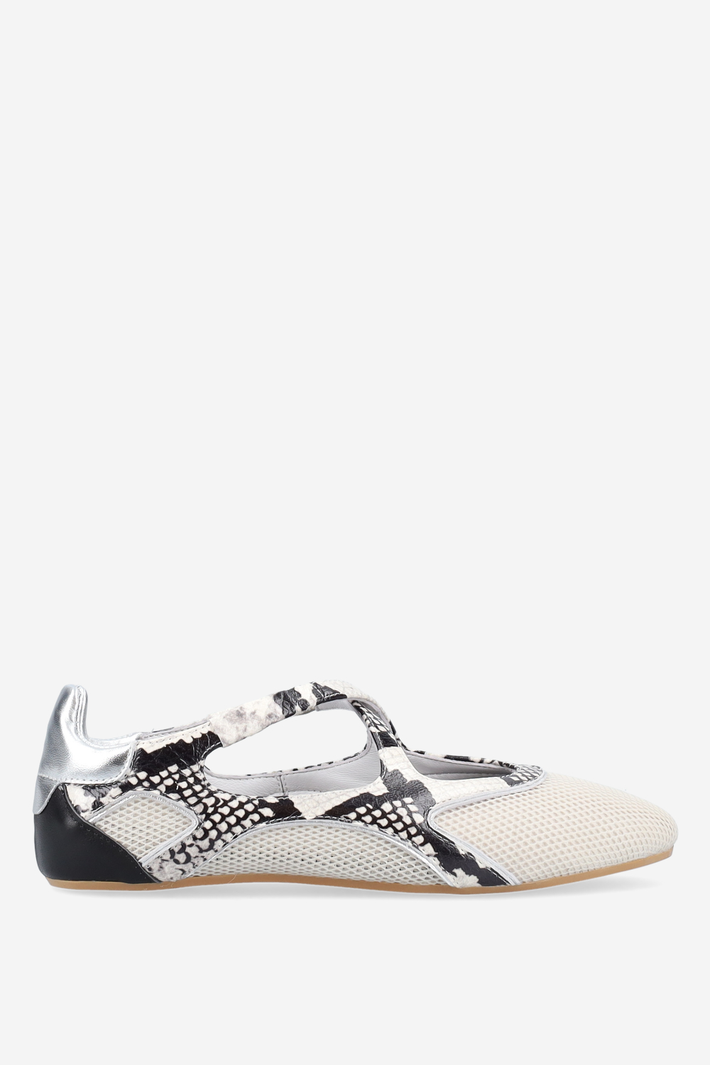 Cross-over pitone leather/mesh ballerinas