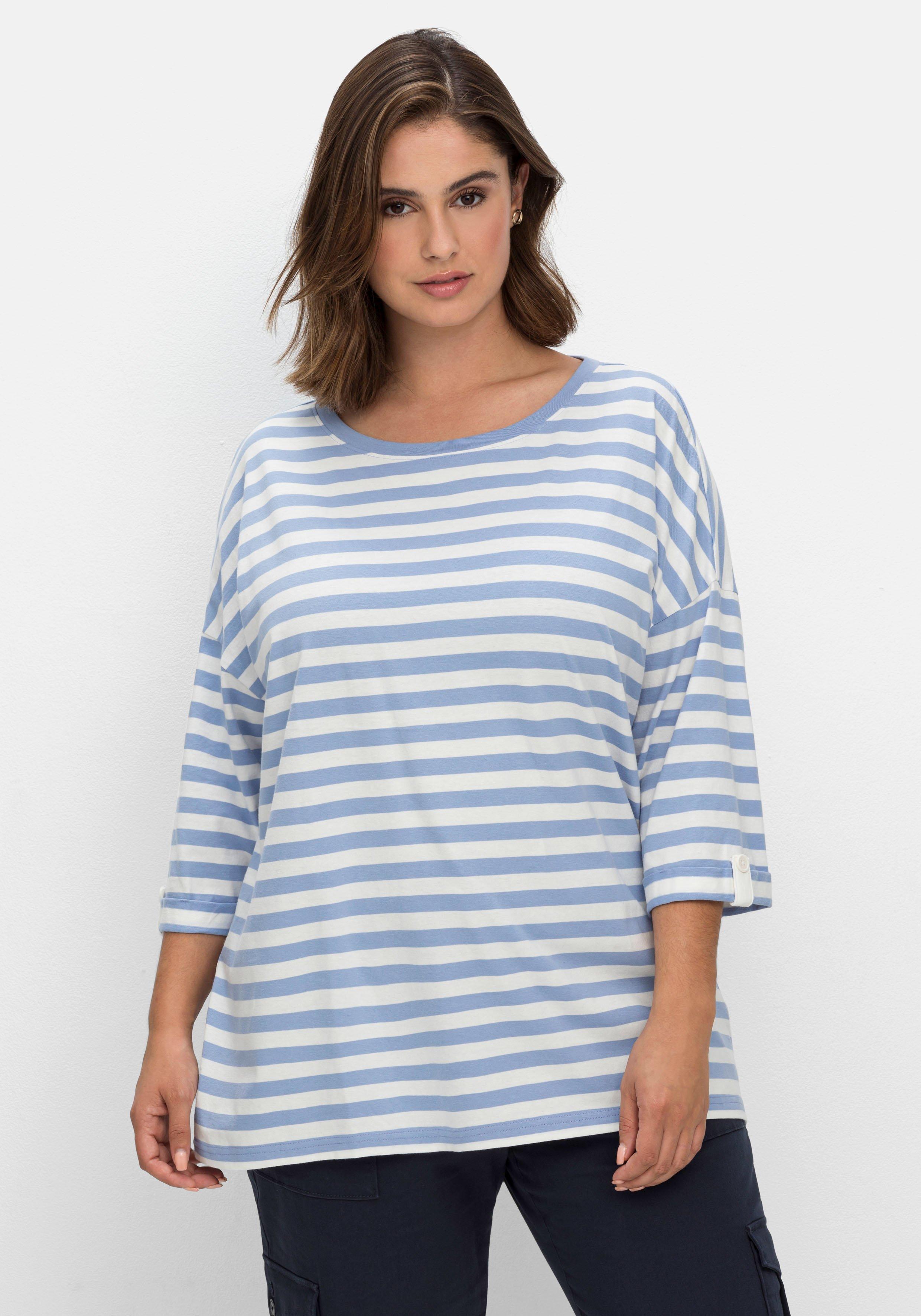 Ringelshirt mit überschnittenen Schultern, 3/4-Arm