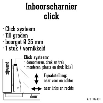 HANDSON Inboorscharnier met klikfunctie volledig opliggend 35 mm