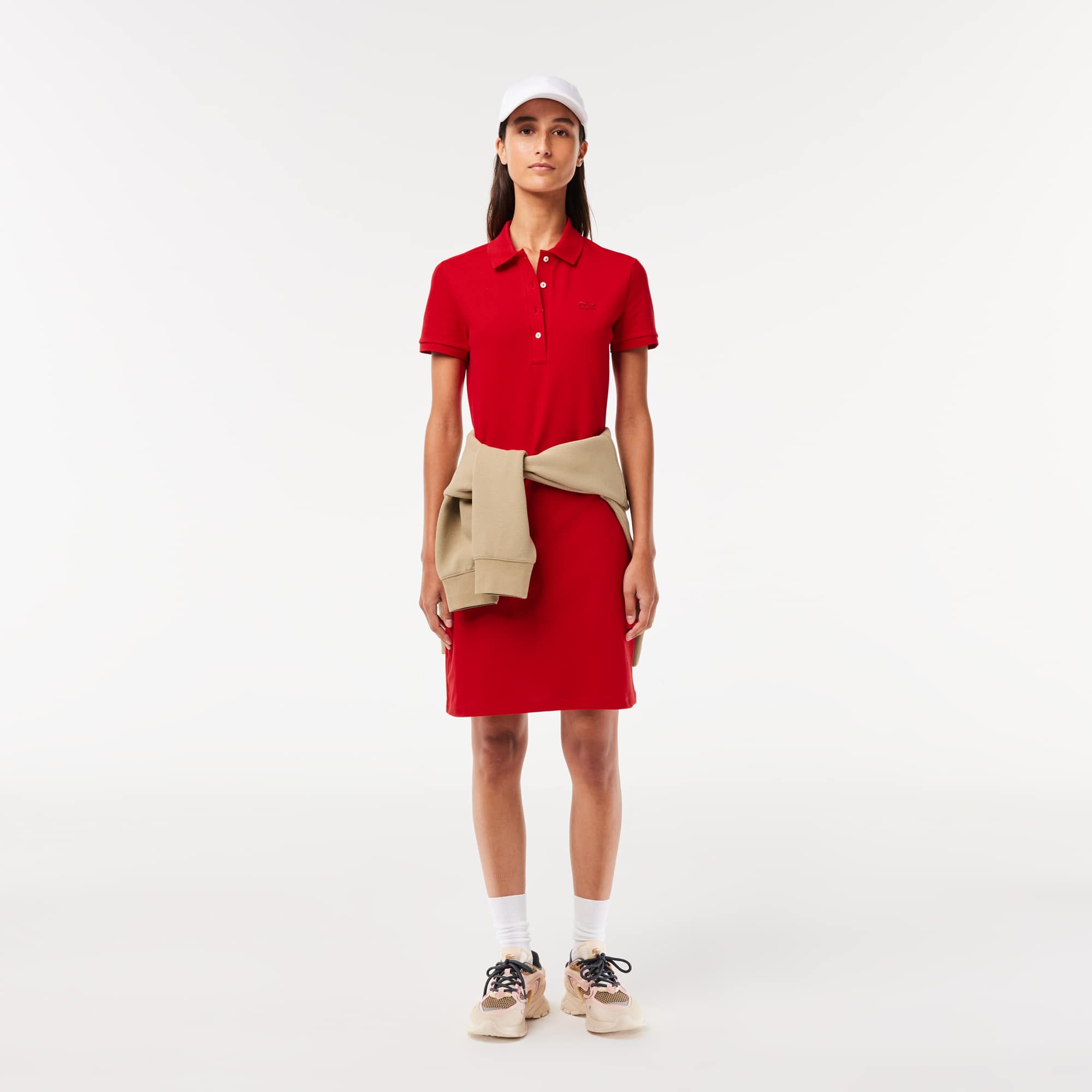 Robe polo en piqué de coton stretch Robes & Jupes - Rouge - Lacoste - Femme