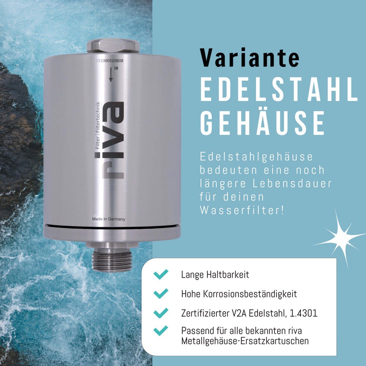 rivaALVA Life EM Untertisch Wasserfilter - Mit Schlauch / Edelstahl