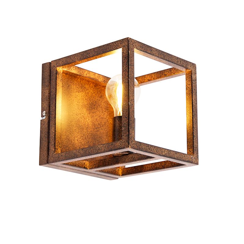 Industriële wandlamp roestbruin - Cage
