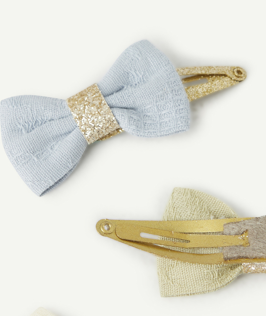 LOT DE 3 BARRETTES BÉBÉ FILLE AVEC NOEUDS BLEU BLANC ET VERT