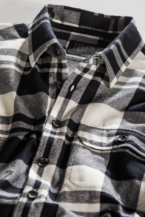 Karo-Flanellhemd, Langarm, Kentkragen. Modern Fit, Tall