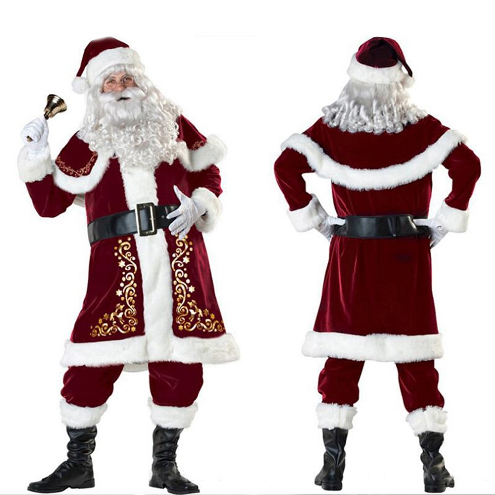 (175-180cm) Christmas Erwachsenen Kostüm Weihnachtsmann Santa Clause Verkleidung für Motto Partys - Rot / Weiss