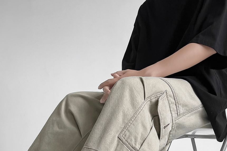 Lorencho - Mid Rise Plain Capri Wide Leg Cargo Pants