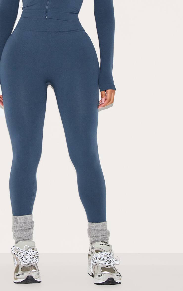 Bleu Marine Legging Taille Haute À Détail Froncé Sans Couture Shape Active