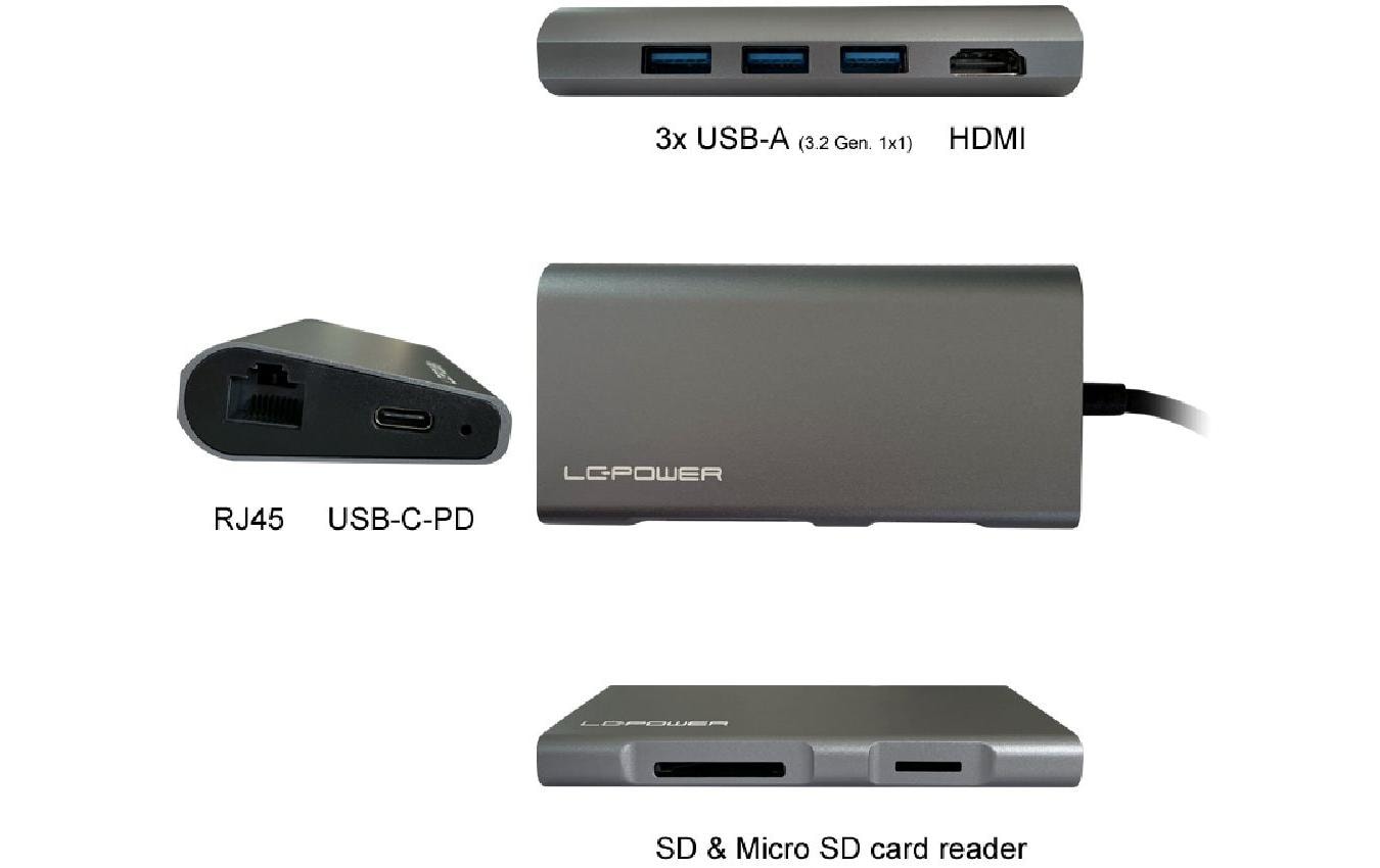 USB-Hub LC-HUB-C-MULTI-5Externer USB-Typ-C-Hub Externer Hub mit Kartenleser, Lade-, RJ45- und HDMI-Port für USB-C-Anschlussgeräte