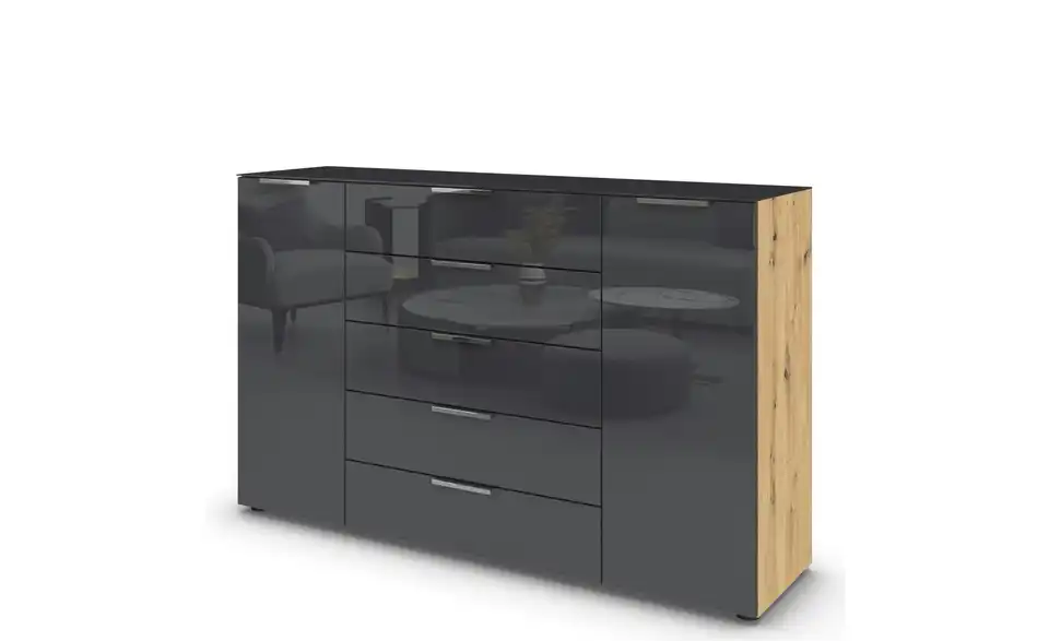 Sideboard verchromt 160 cm Basaltgrau, Eiche Artisan (Nachbildung)