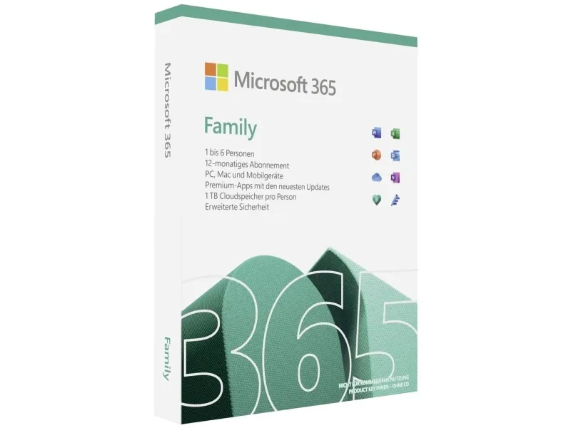 Microsoft 365 Family - Licensabonnemet (1 år) - op til 6 personer - mediefri, P10 - Mac, Android, iOS, Win - Tysk - Eurozone