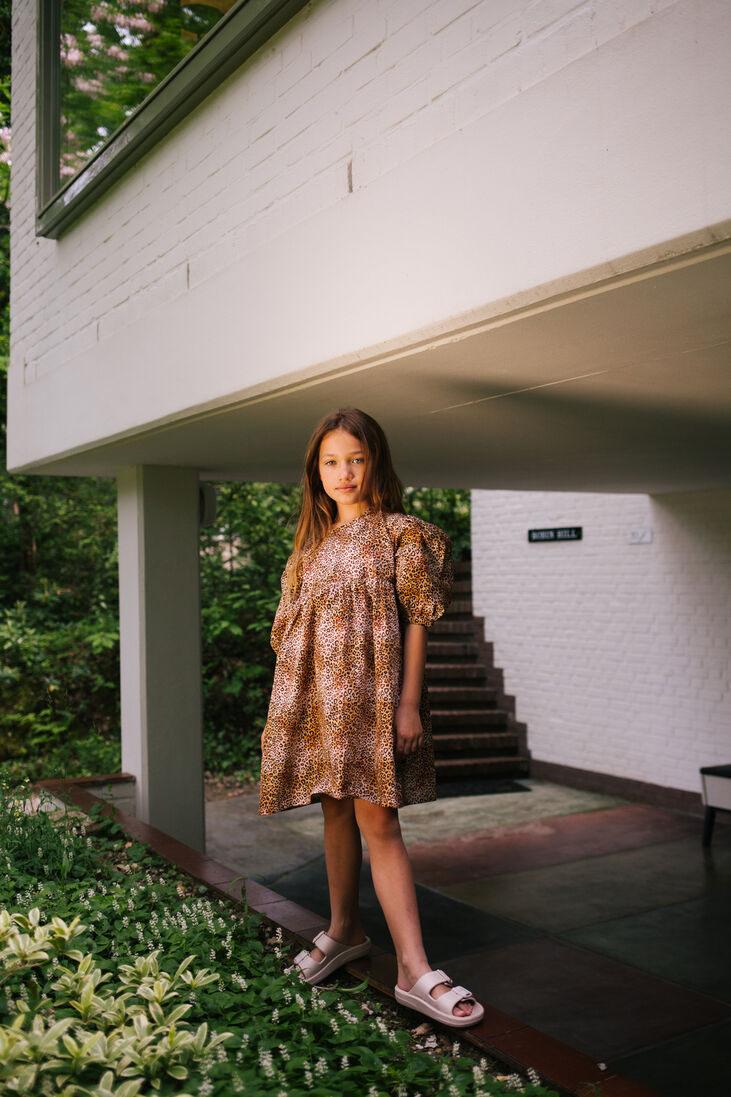 DAILY BRAT bruine daily brat midi jurk leopard heart dress