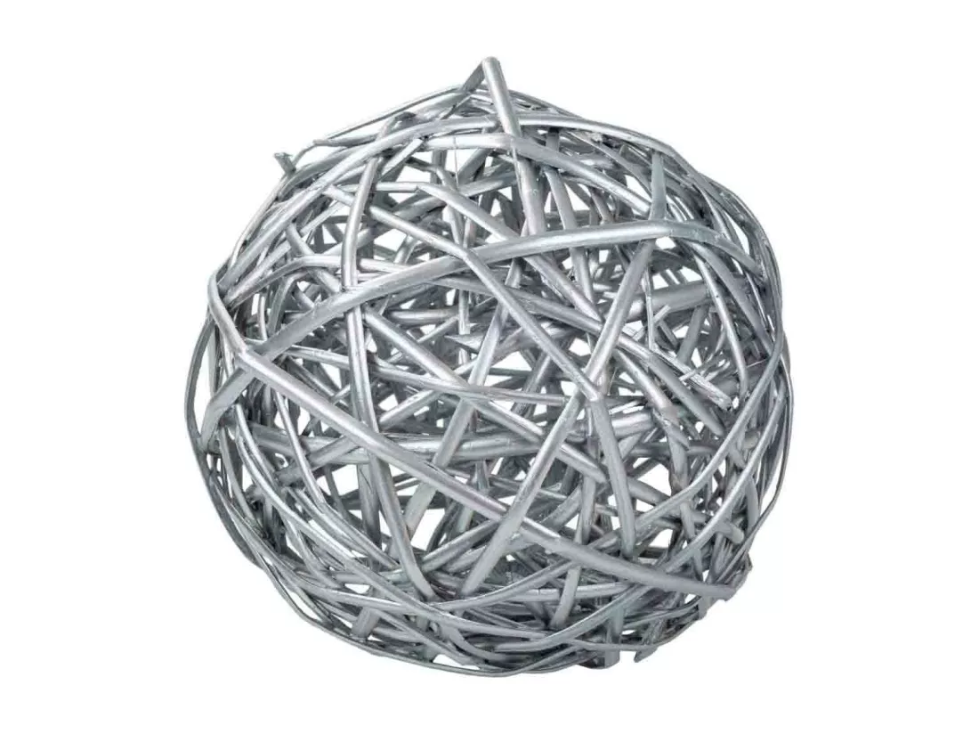 Décoration boule en osier argenté d24