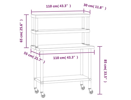 VIDAXL - Mobilier de cuisine Table de travail de cuisine avec étagère 110x55x150 cm inox