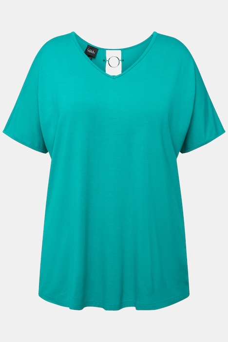 T-Shirt, Rücken-Cut-Out, Zierringe, V-Ausschnitt, Halbarm