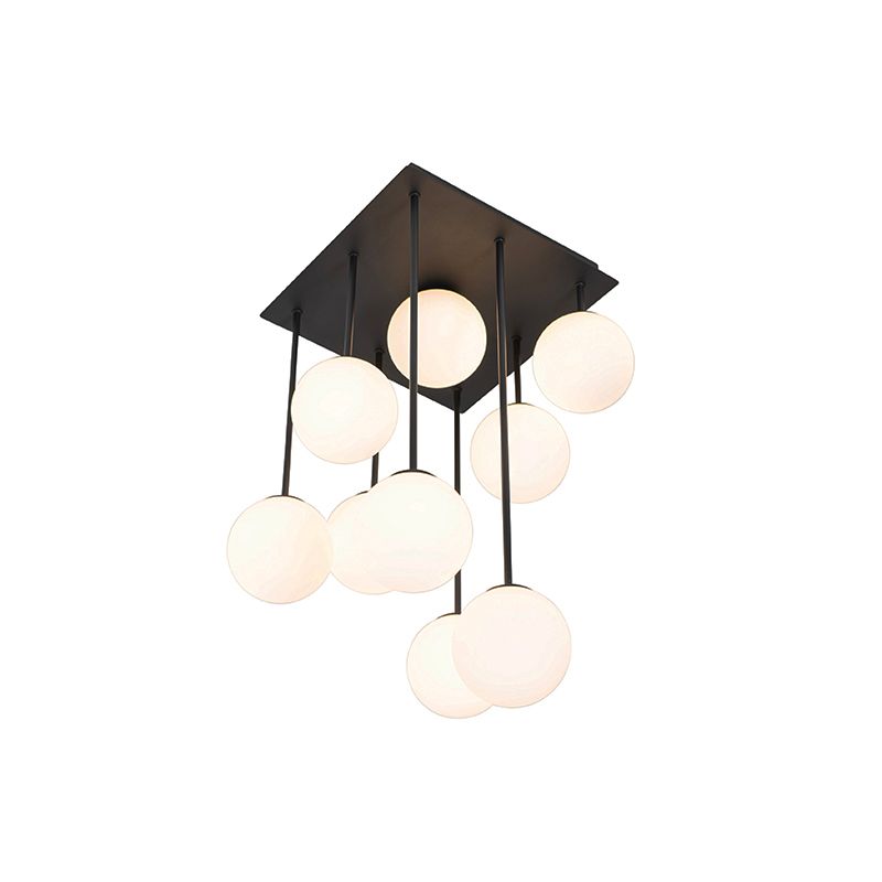Moderne plafondlamp zwart met opaal glas 9-lichts  - Athens