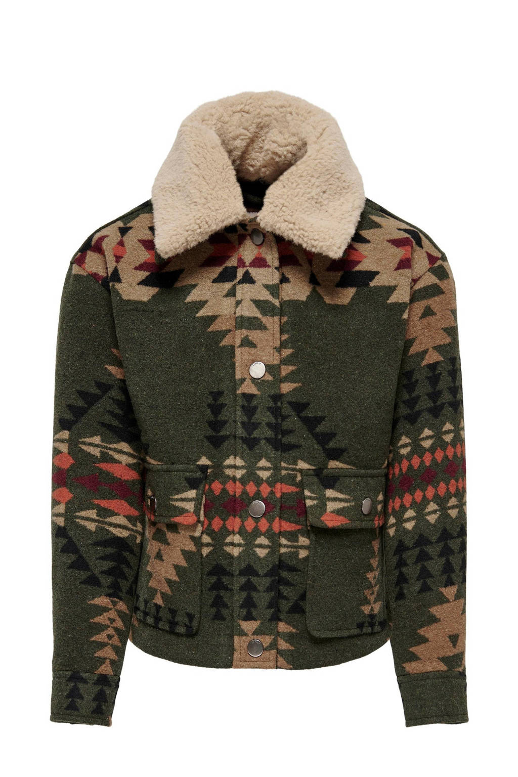 ONLY winterjas KOGGITA met all over print donkergroen/bruin/oranje