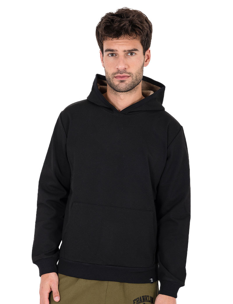 RECYCLED ART WORLD SWEAT CAPUCHE HOMME INTERLOCK NOIR