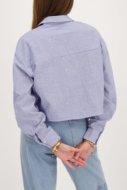 Blauw-wit gestreepte cropped blouse met strass